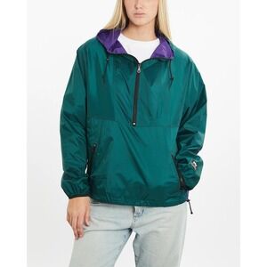 Helly Hansen Windbreaker Jacket Unisex Medium Green Vtg 90s Lightweight Half-Zip